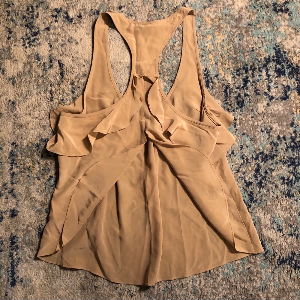 Alice & Trixie Nude Tan Ruffle Racerback Silk Top - Picture 8 of 11